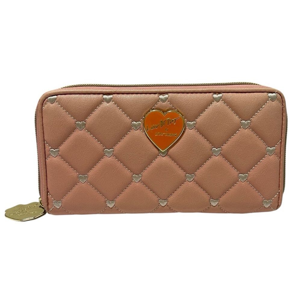 Luv Betsey Johnson Pink Quilted Wallet Clutch Heart Logo Zip Around Close Vegan